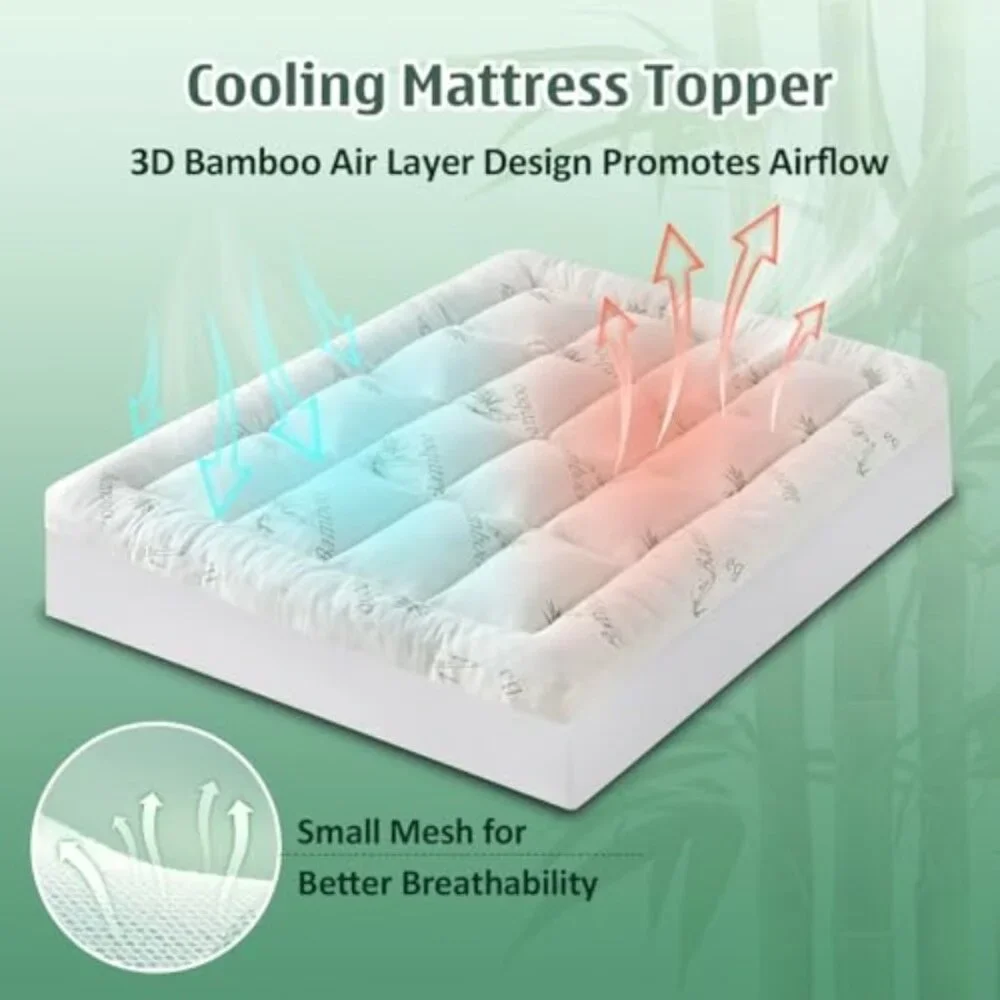 DOWNCOOL 3 Inch Full Mattress Topper Cooling Memory Foam Mattress Topper for Bac